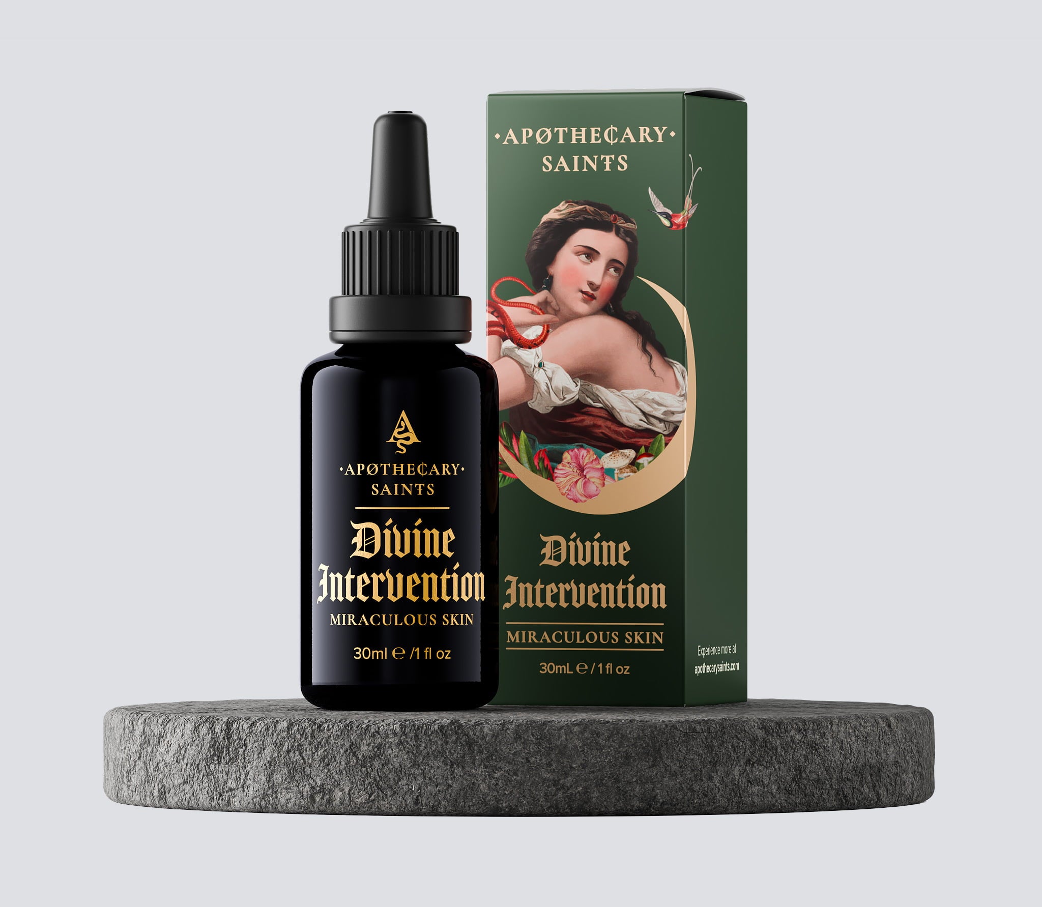 Divine Intervention 30ml Face Oil Dropper Bottle and Packaging | Apothecary Saints