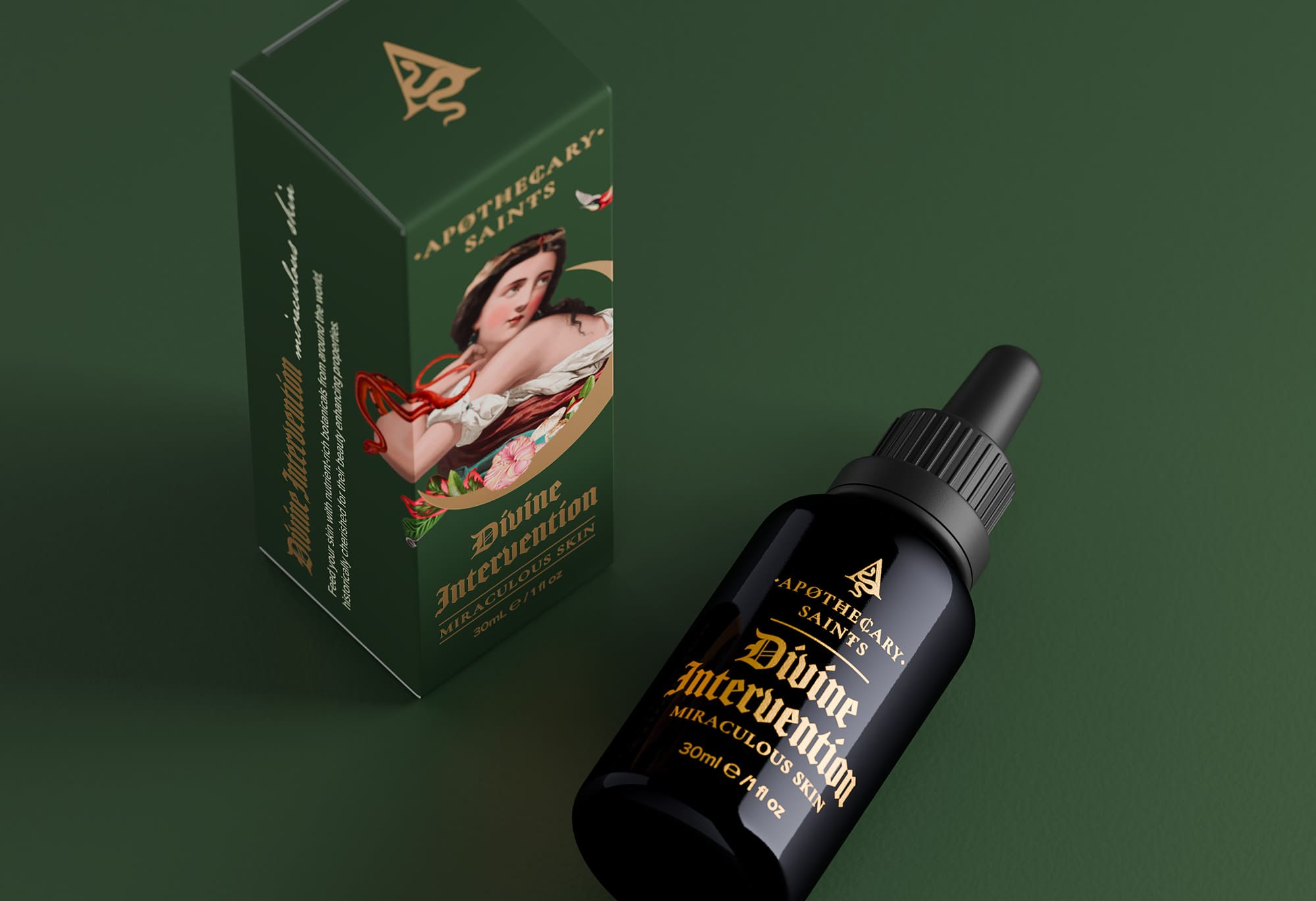 Divine Intervention 30ml Face Oil Bottle and Packaging Top View | Apothecary Saints